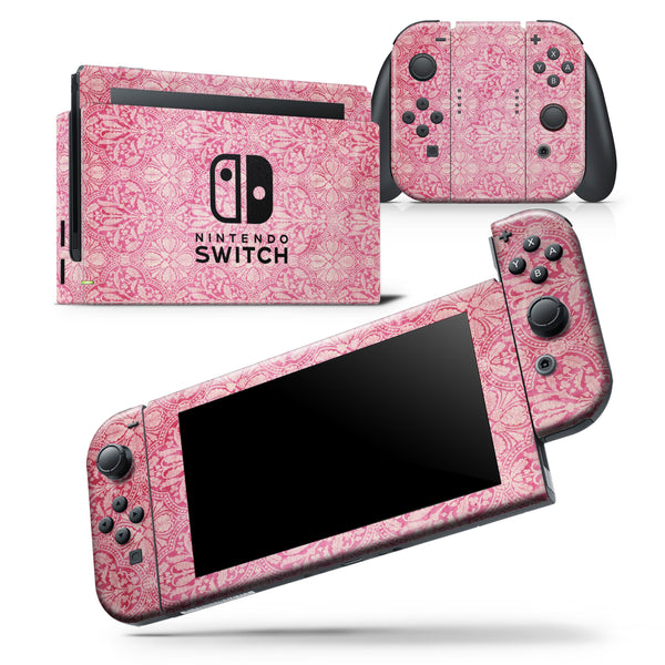 Faded Deep Pink Damask Pattern - Skin Wrap Decal for Nintendo Switch Lite Console & Dock - 3DS XL - 2DS - Pro - DSi - Wii - Joy-Con Gaming Controller