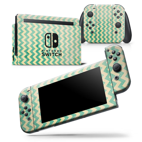 Faded Green Chevron Pattern - Skin Wrap Decal for Nintendo Switch Lite Console & Dock - 3DS XL - 2DS - Pro - DSi - Wii - Joy-Con Gaming Controller