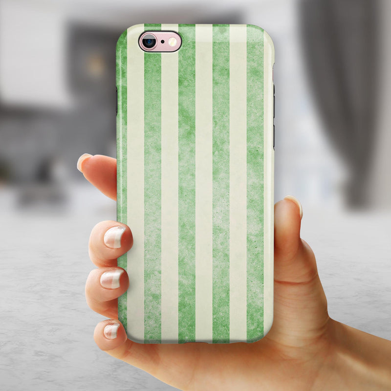 Faded Green Vertical Stripes iPhone 6/6s or 6/6s Plus 2-Piece Hybrid INK-Fuzed Case