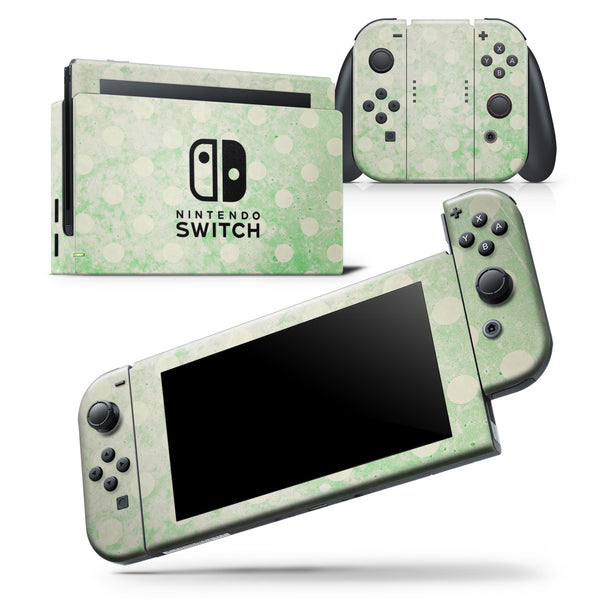 Faded Grunge Green White Polka Dot Pattern - Skin Wrap Decal for Nintendo Switch Lite Console & Dock - 3DS XL - 2DS - Pro - DSi - Wii - Joy-Con Gaming Controller