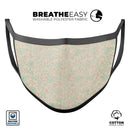 Faded Pale Teal Floral Sequence  - Made in USA Mouth Cover Unisex Anti-Dust Cotton Blend Reusable & Washable Face Mask with Adjustable Sizing for Adult or Child