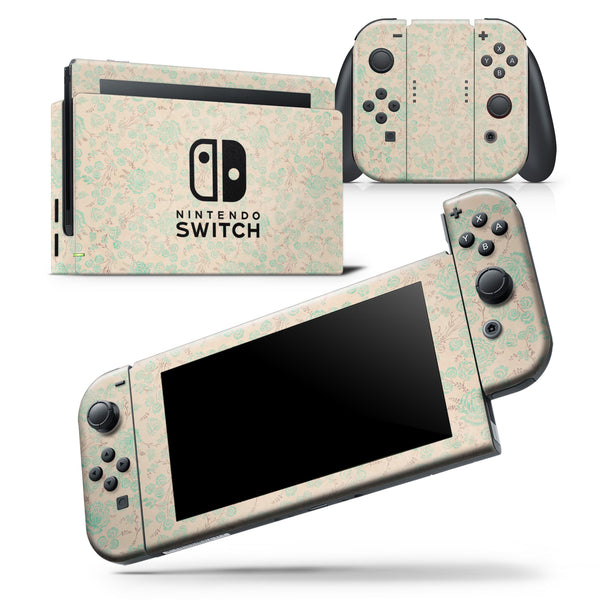 Faded Pale Teal Floral Sequence  - Skin Wrap Decal for Nintendo Switch Lite Console & Dock - 3DS XL - 2DS - Pro - DSi - Wii - Joy-Con Gaming Controller