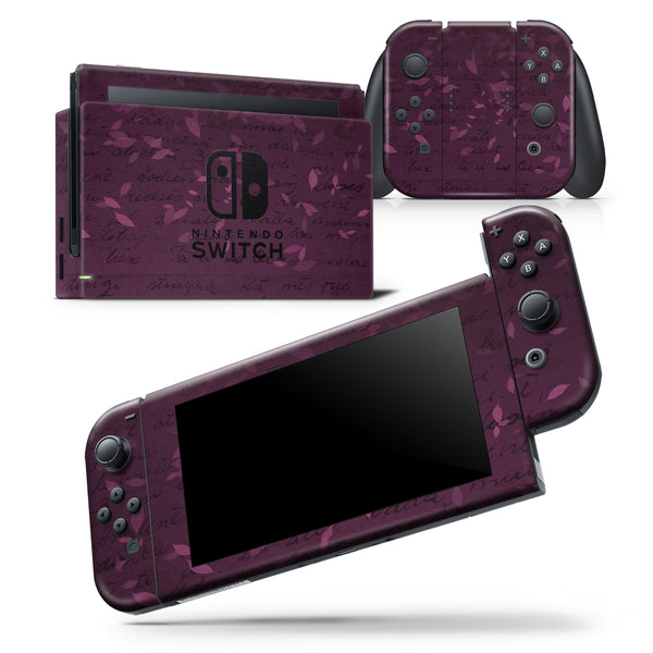 Faded Pink Petals Over Burgundy Script  - Skin Wrap Decal for Nintendo Switch Lite Console & Dock - 3DS XL - 2DS - Pro - DSi - Wii - Joy-Con Gaming Controller