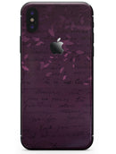 Faded Pink Petals Over Burgundy Script  - iPhone X Skin-Kit