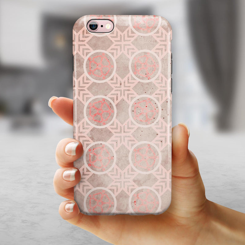 Faded Red Floral Cross Pattern iPhone 6/6s or 6/6s Plus 2-Piece Hybrid INK-Fuzed Case