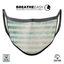 Faded White and Blue Scratched Vertival Stripes - Made in USA Mouth Cover Unisex Anti-Dust Cotton Blend Reusable & Washable Face Mask with Adjustable Sizing for Adult or Child