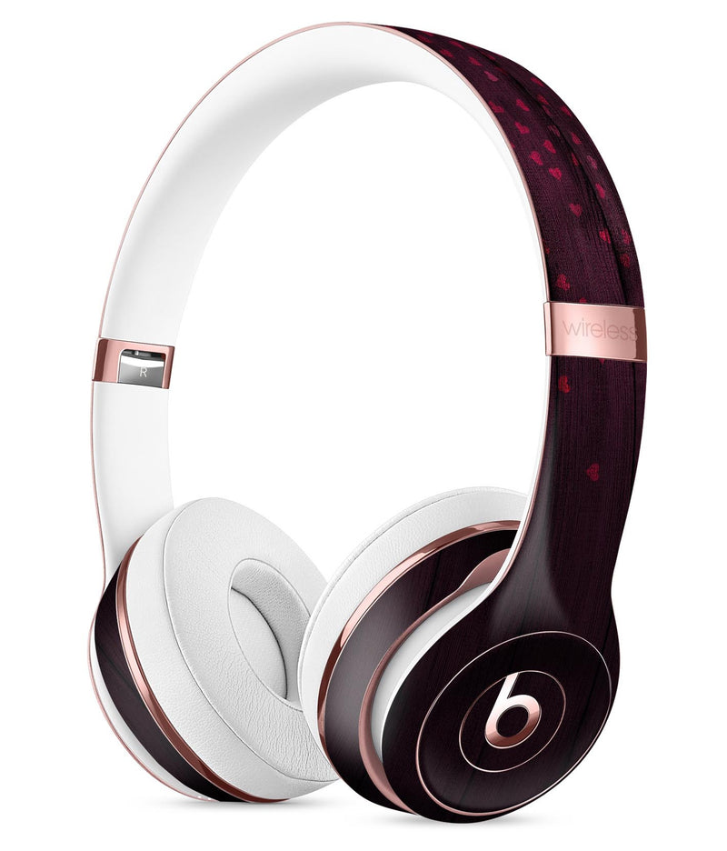 Falling Micro Hearts Over Burgundy Planks of Wood 2 Full-Body Skin Kit for the Beats by Dre Solo 3 Wireless Headphones