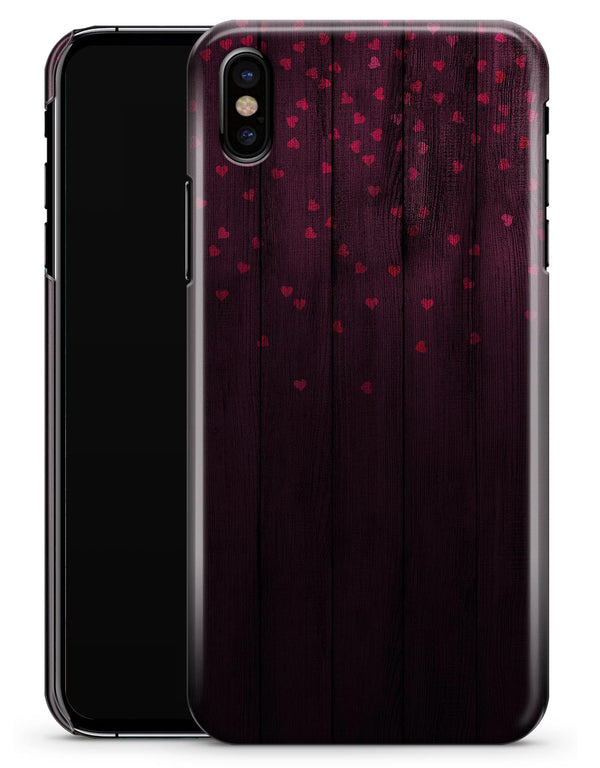 Falling Micro Hearts Over Burgundy Planks of Wood - iPhone X Clipit Case