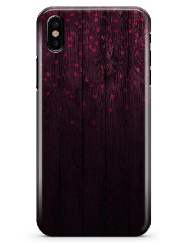 Falling Micro Hearts Over Burgundy Planks of Wood - iPhone X Clipit Case