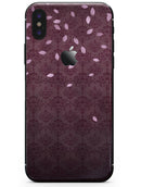 Falling Pink Petals Over royal Burgundy Pattern - iPhone X Skin-Kit