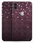 Falling Pink Petals Over royal Burgundy Pattern - iPhone X Skin-Kit
