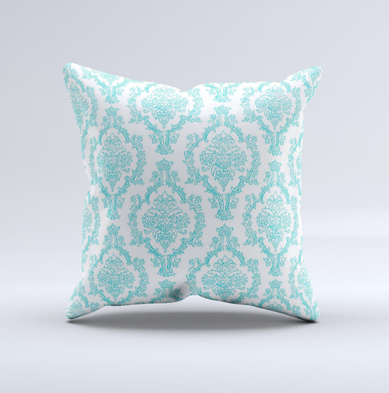 Fancy Laced Turquiose & White Pattern Ink-Fuzed Decorative Throw Pillow