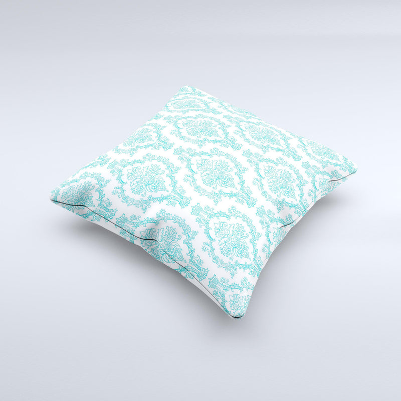 Fancy Laced Turquiose & White Pattern Ink-Fuzed Decorative Throw Pillow