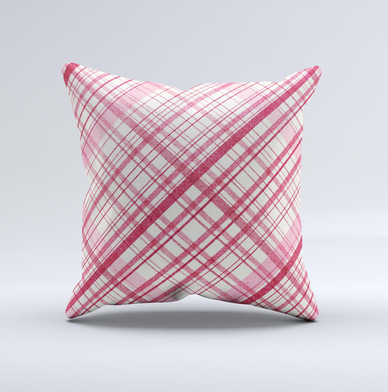 Fancy Pink Vintage Plaid Ink-Fuzed Decorative Throw Pillow