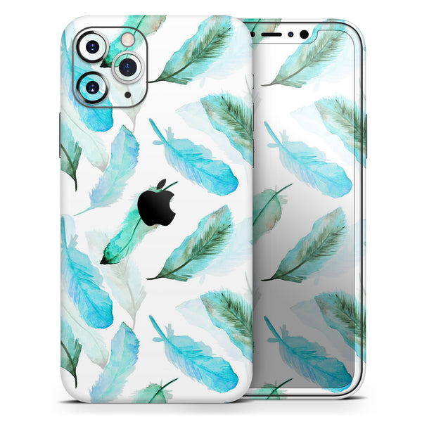 Feathery Watercolor - Skin-Kit compatible with the Apple iPhone 13, 13 Pro Max, 13 Mini, 13 Pro, iPhone 12, iPhone 11 (All iPhones Available)