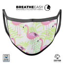 Flamingos Over Green Leaves - Made in USA Mouth Cover Unisex Anti-Dust Cotton Blend Reusable & Washable Face Mask with Adjustable Sizing for Adult or Child