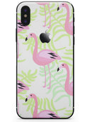 Flamingos Over Green Leaves - iPhone X Skin-Kit
