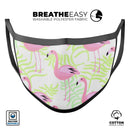 Flamingos Over Shades of Green Leaves - Made in USA Mouth Cover Unisex Anti-Dust Cotton Blend Reusable & Washable Face Mask with Adjustable Sizing for Adult or Child