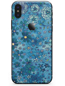 Floral Pattern on Blue Watercolor - iPhone X Skin-Kit