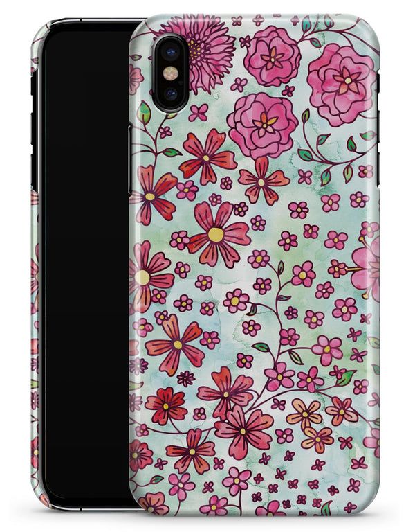 Floral Pattern on Light Green Watercolor - iPhone X Clipit Case