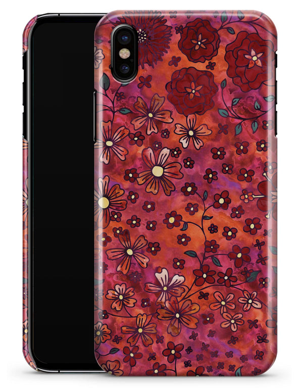 Floral Pattern on Red Watercolor - iPhone X Clipit Case