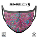 Floral Pattern on Wine Watercolor - Made in USA Mouth Cover Unisex Anti-Dust Cotton Blend Reusable & Washable Face Mask with Adjustable Sizing for Adult or Child