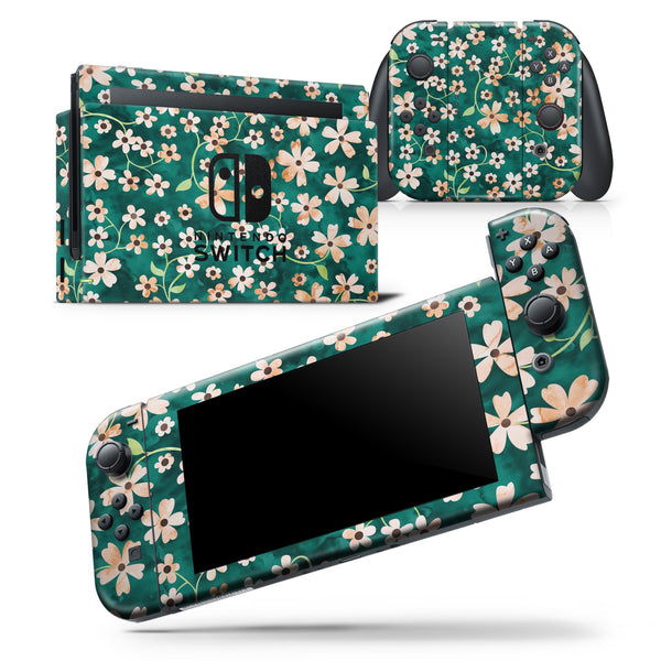 Flowers with Stems over Deep Green Watercolor - Skin Wrap Decal for Nintendo Switch Lite Console & Dock - 3DS XL - 2DS - Pro - DSi - Wii - Joy-Con Gaming Controller