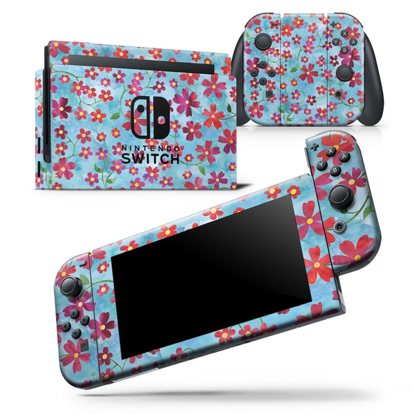 Flowers with Stems over Light Blue Watercolor - Skin Wrap Decal for Nintendo Switch Lite Console & Dock - 3DS XL - 2DS - Pro - DSi - Wii - Joy-Con Gaming Controller