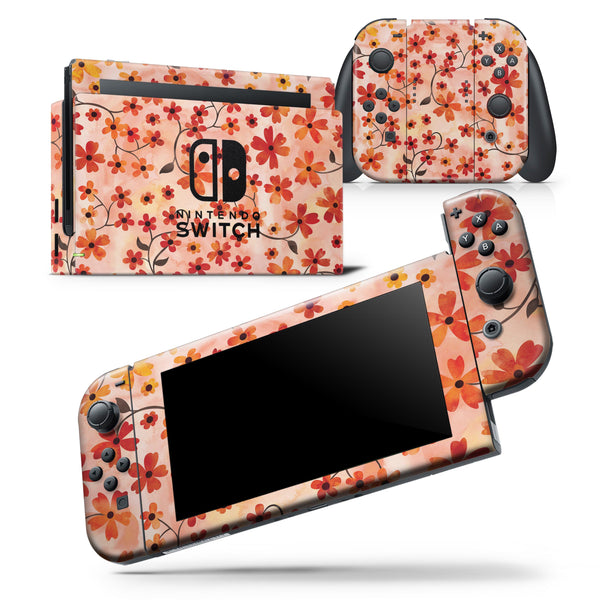Flowers with Stems over Orange Watercolor - Skin Wrap Decal for Nintendo Switch Lite Console & Dock - 3DS XL - 2DS - Pro - DSi - Wii - Joy-Con Gaming Controller