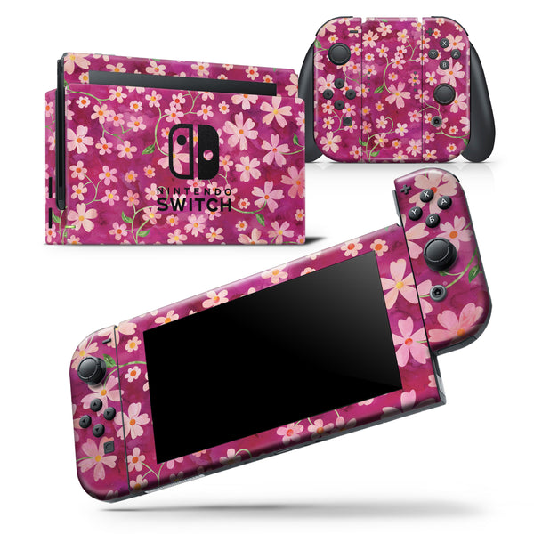 Flowers with Stems over Wine Watercolor - Skin Wrap Decal for Nintendo Switch Lite Console & Dock - 3DS XL - 2DS - Pro - DSi - Wii - Joy-Con Gaming Controller