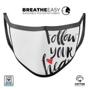 Follow Your Heart V2 - Made in USA Mouth Cover Unisex Anti-Dust Cotton Blend Reusable & Washable Face Mask with Adjustable Sizing for Adult or Child