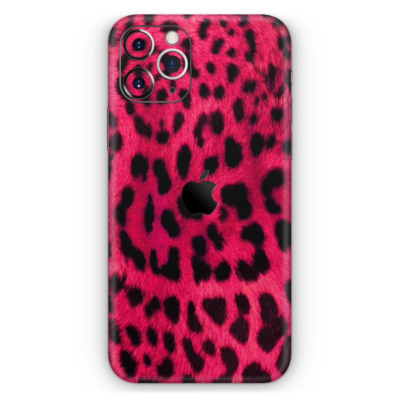 Fuzzy Real Pink Leopard Print  - Protective Skin Wrap & Decal – Compatible with iPhone SE to iPhone 17 Pro Max (All Models)