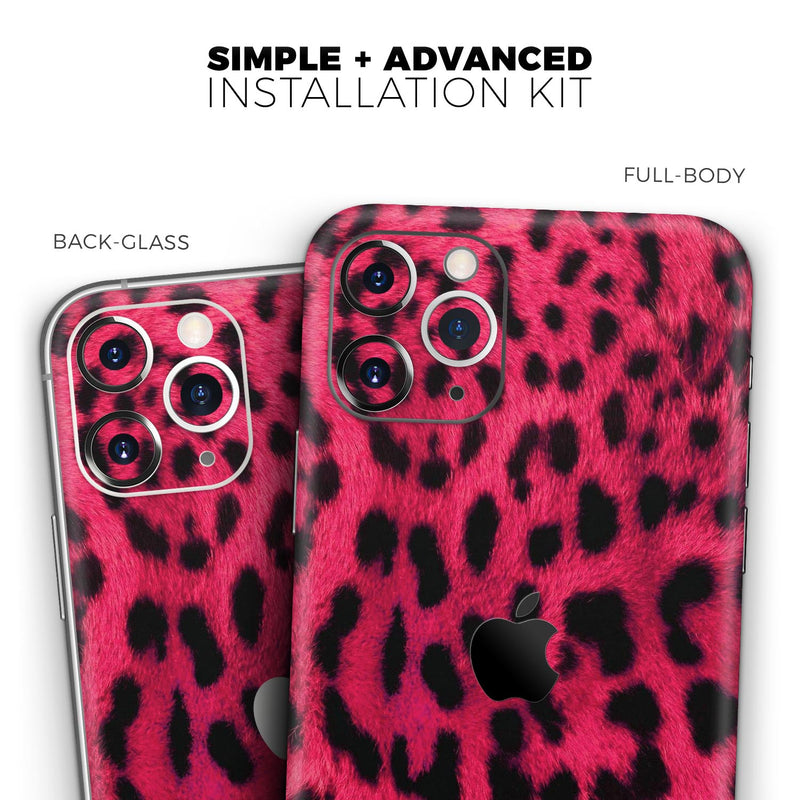 Fuzzy Real Pink Leopard Print - Skin-Kit compatible with the Apple iPhone 13, 13 Pro Max, 13 Mini, 13 Pro, iPhone 12, iPhone 11 (All iPhones Available)