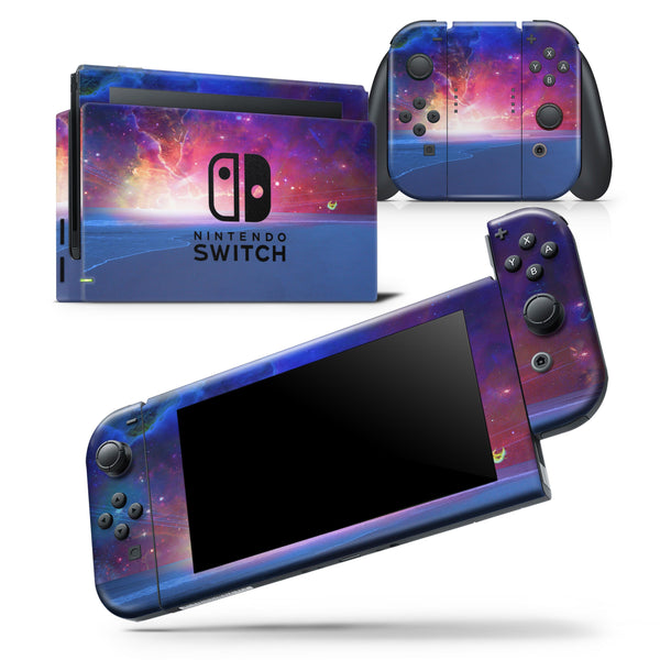 Galaxy Explosion over Calm Sea Shore - Skin Wrap Decal for Nintendo Switch Lite Console & Dock - 3DS XL - 2DS - Pro - DSi - Wii - Joy-Con Gaming Controller