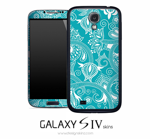 Turquoise White Floral Skin for the Galaxy S4