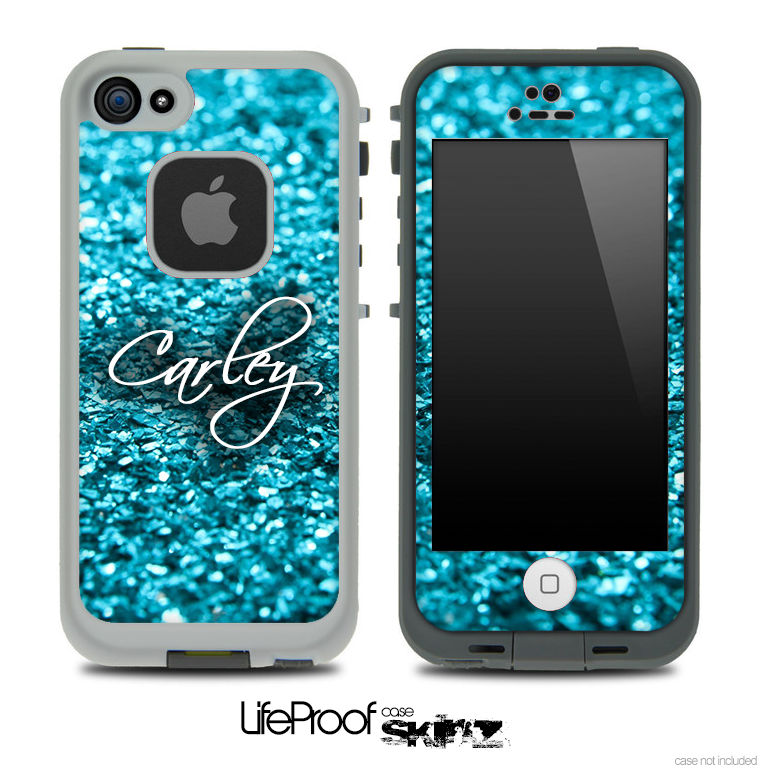 Custom Name Script On Blue Glimmer Skin for the iPhone 5 or 4/4s LifeProof Case