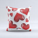 Glossy Red 3D Love Hearts ink-Fuzed Decorative Throw Pillow