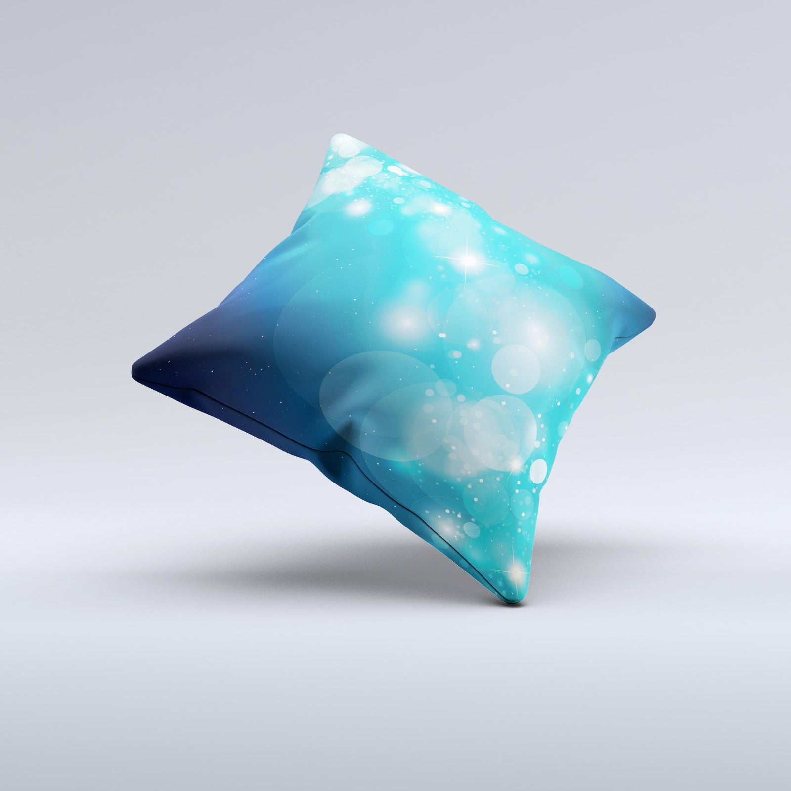 Glowing Blue Teal Translucent Circles Ink-Fuzed Decorative Throw Pillo ...