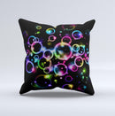 Glowing Neon Bubbles Ink-Fuzed Decorative Throw Pillow