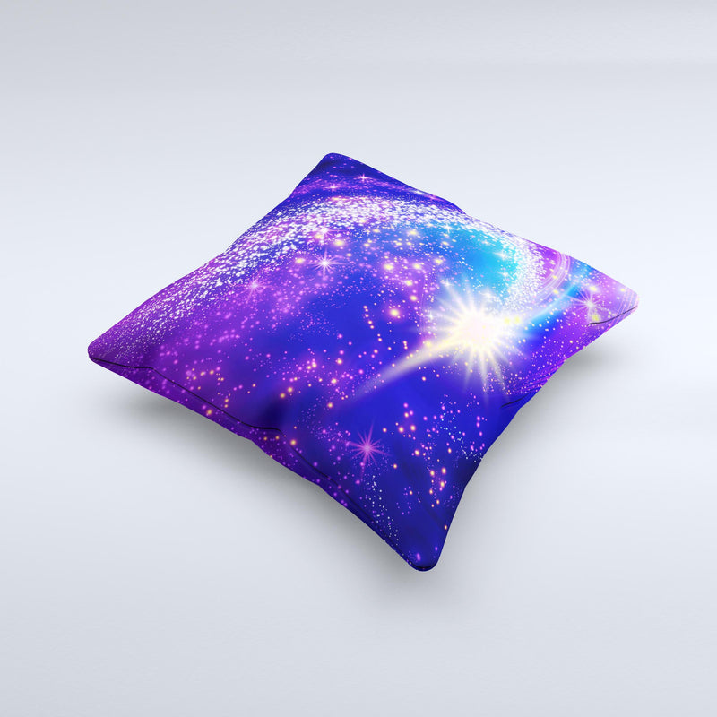 Glowing Pink Blue Comet Ink-Fuzed Decorative Throw Pillow