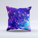 Glowing Pink & Blue Starry Orbit ink-Fuzed Decorative Throw Pillow