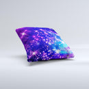 Glowing Pink & Blue Starry Orbit ink-Fuzed Decorative Throw Pillow