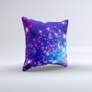 Glowing Pink & Blue Starry Orbit ink-Fuzed Decorative Throw Pillow