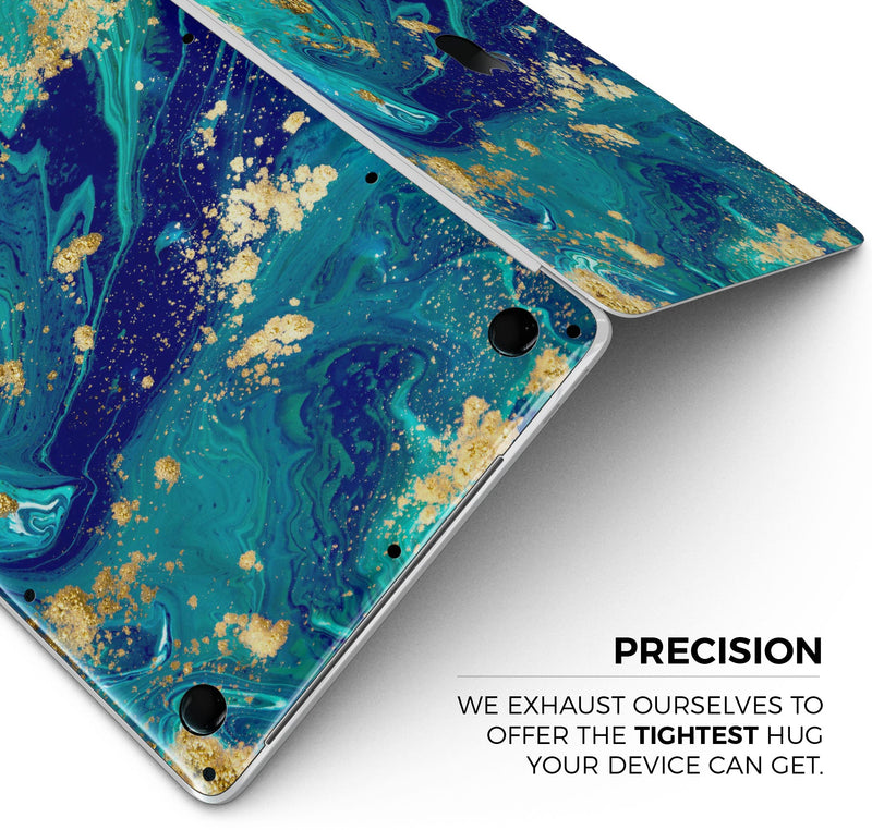 Gold Flaked Teal Oil - Skin Decal Wrap Kit Compatible with the Apple MacBook Pro, Pro with Touch Bar or Air (11", 12", 13", 15" & 16" - All Versions Available)