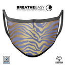 Gold Flaked Animal Blue Zebra - Made in USA Mouth Cover Unisex Anti-Dust Cotton Blend Reusable & Washable Face Mask with Adjustable Sizing for Adult or Child