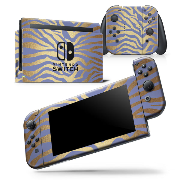 Gold Flaked Animal Blue Zebra - Skin Wrap Decal for Nintendo Switch Lite Console & Dock - 3DS XL - 2DS - Pro - DSi - Wii - Joy-Con Gaming Controller