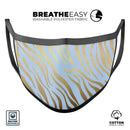 Gold Flaked Animal blue Zebra 2 - Made in USA Mouth Cover Unisex Anti-Dust Cotton Blend Reusable & Washable Face Mask with Adjustable Sizing for Adult or Child