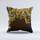 Gold Floral Vector Pattern on Black ink-Fuzed Decorative Throw Pillow