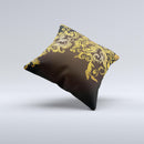 Gold Floral Vector Pattern on Black ink-Fuzed Decorative Throw Pillow