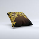 Gold Floral Vector Pattern on Black ink-Fuzed Decorative Throw Pillow
